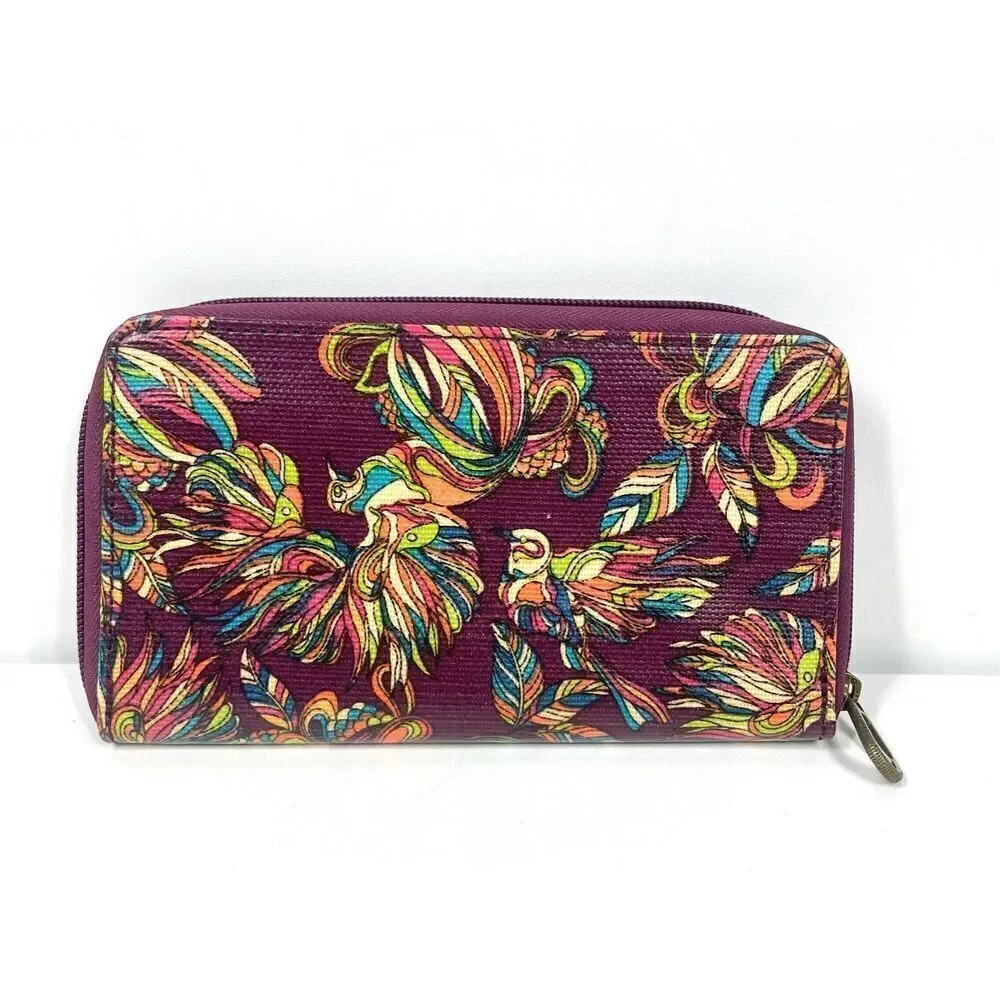 The Sakroots Artist Circle Coated Canvas Mulberry Treehouse Zip Around Wallet